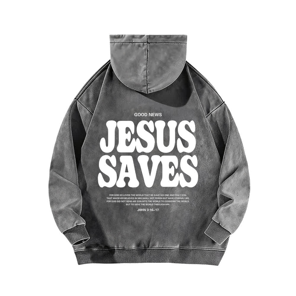 Christianartworkshop Felpa con cappuccio lavata "Jesus Saves Good News" (fronte e retro) - image 4