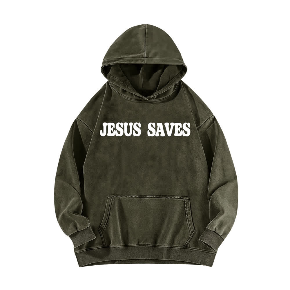 Christianartworkshop Felpa con cappuccio lavata "Jesus Saves Good News" (fronte e retro) - image 8