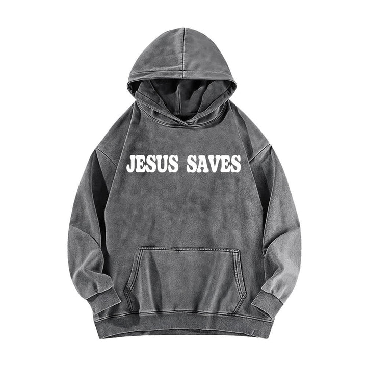 Christianartworkshop Felpa con cappuccio lavata "Jesus Saves Good News" (fronte e retro) - image 5