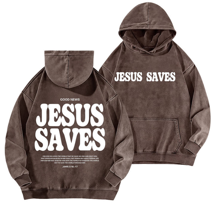 Christianartworkshop Felpa con cappuccio lavata "Jesus Saves Good News" (fronte e retro) - Marrone - 5XL - image 9
