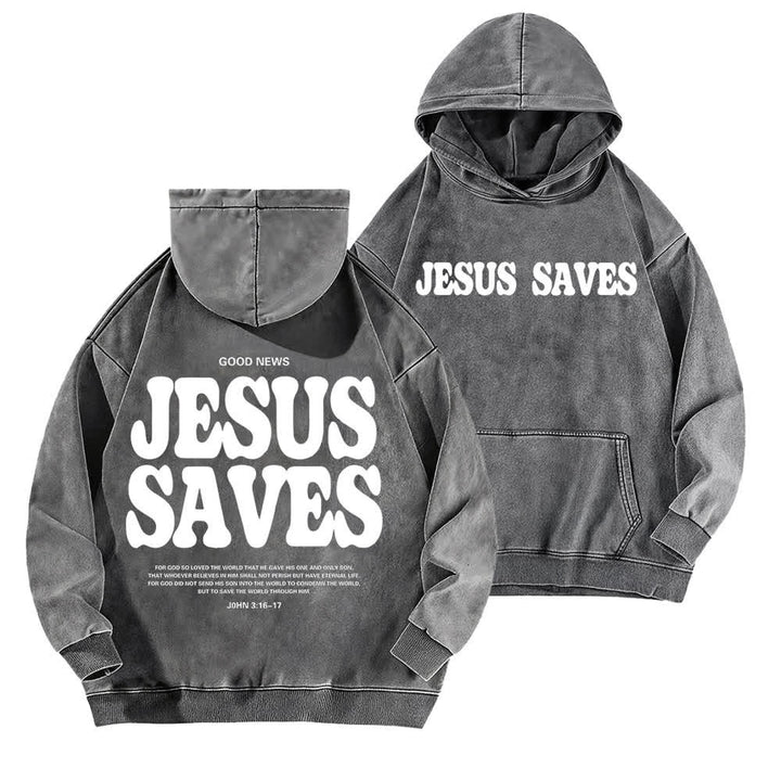Christianartworkshop Felpa con cappuccio lavata "Jesus Saves Good News" (fronte e retro) - Grigio - 5XL - image 3