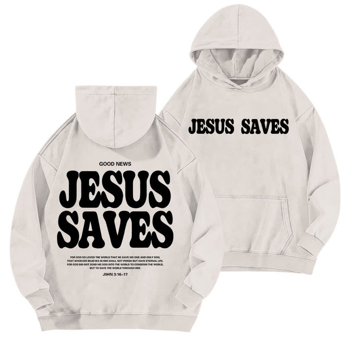 Christianartworkshop Felpa con cappuccio lavata "Jesus Saves Good News" (fronte e retro) - Bianco - 5XL - image 12