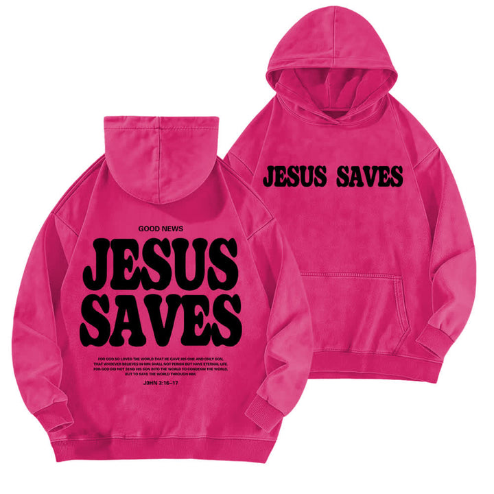 Christianartworkshop Felpa con cappuccio lavata "Jesus Saves Good News" (fronte e retro) - Rosa - 5XL - image 15