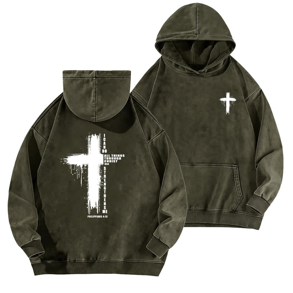 Christianartworkshop Felpa con cappuccio lavata con croce vintage Filippesi 4:13 fronte e retro - Verde militare - 5XL - image 0