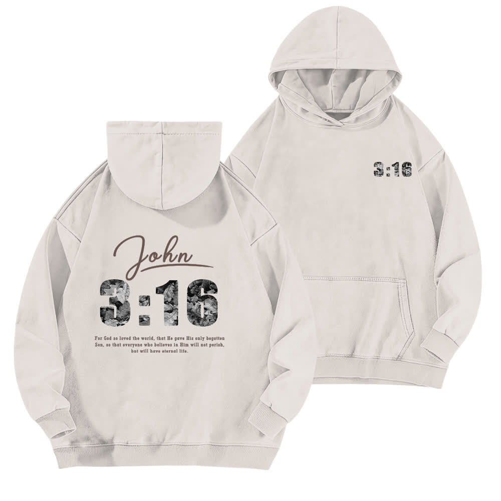 Christianartworkshop Felpa con cappuccio lavata con stampa vintage fronte e retro: Giovanni 3:16 - Bianco - 5XL - image 0