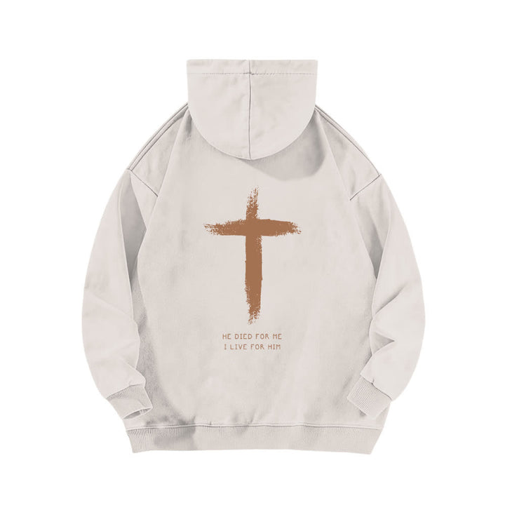 Christianartworkshop Felpa con cappuccio lavata con stampa a croce sul retro "He Died For Me" - image 1