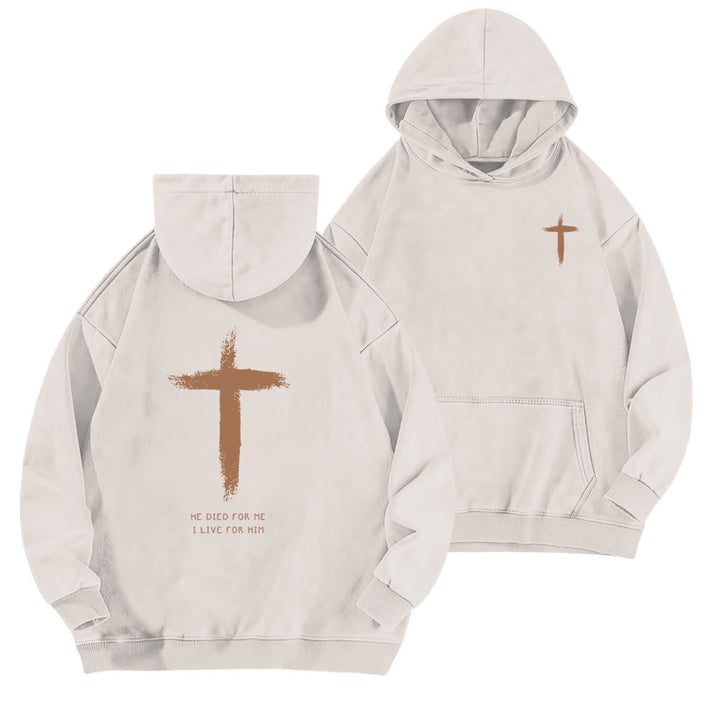 Christianartworkshop Felpa con cappuccio lavata con stampa a croce sul retro "He Died For Me" - Bianco - 5XL - image 0