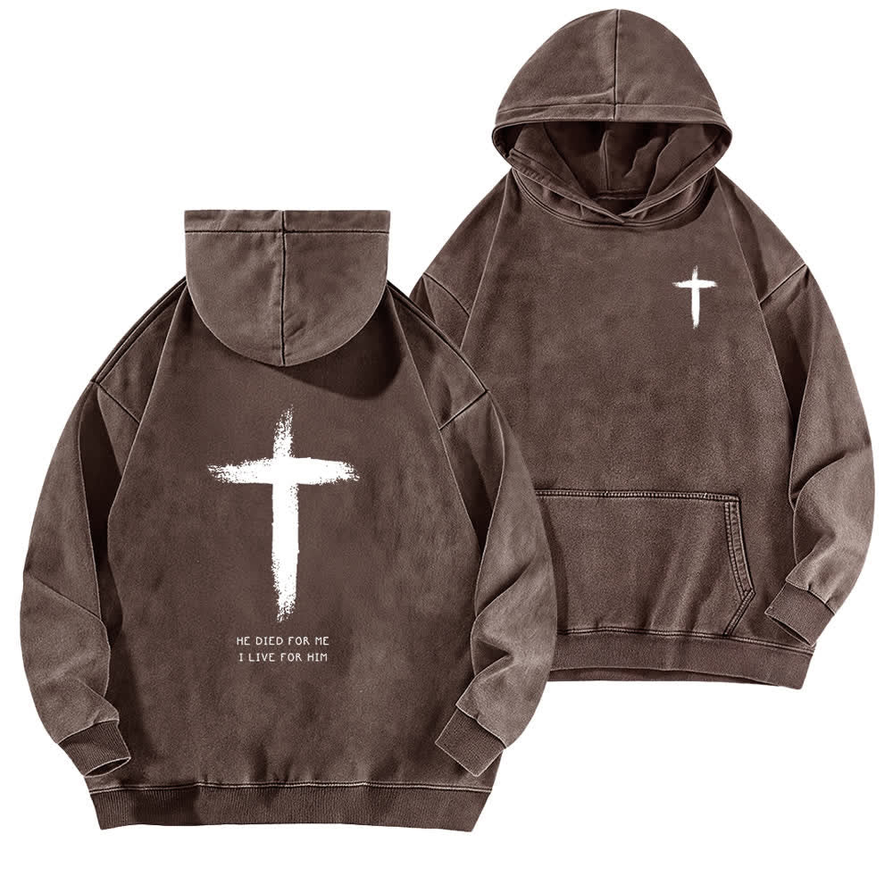 Christianartworkshop Felpa con cappuccio lavata con stampa a croce sul retro "He Died For Me" - Marrone - 5XL - image 9