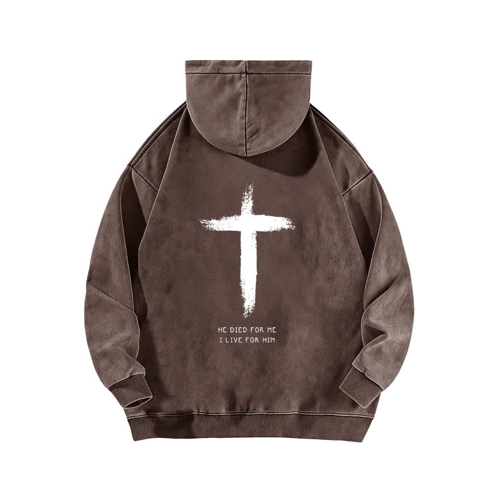 Christianartworkshop Felpa con cappuccio lavata con stampa a croce sul retro "He Died For Me" - image 10