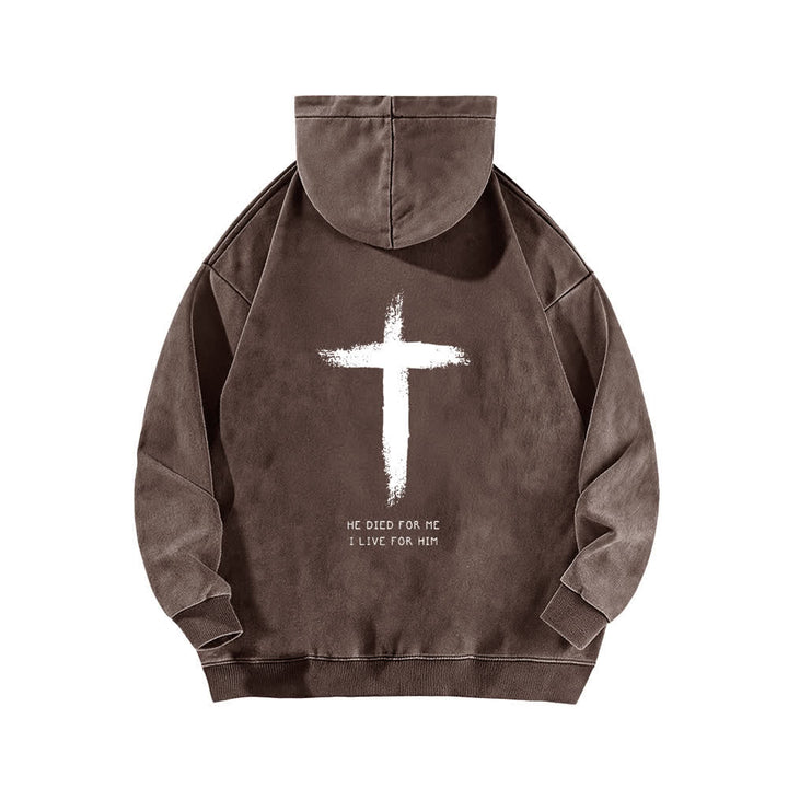 Christianartworkshop Felpa con cappuccio lavata con stampa a croce sul retro "He Died For Me" - image 10