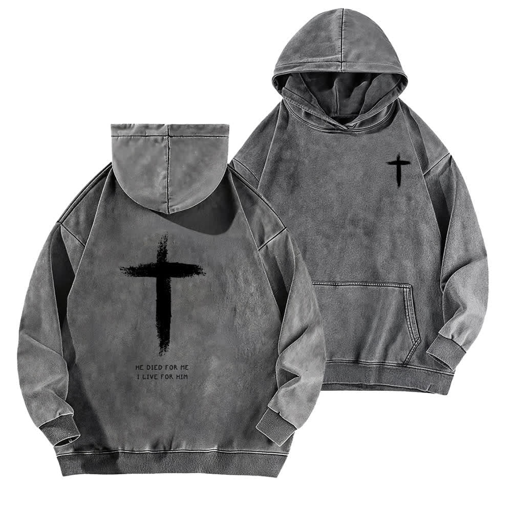 Christianartworkshop Felpa con cappuccio lavata con stampa a croce sul retro "He Died For Me" - Grigio - 5XL - image 6