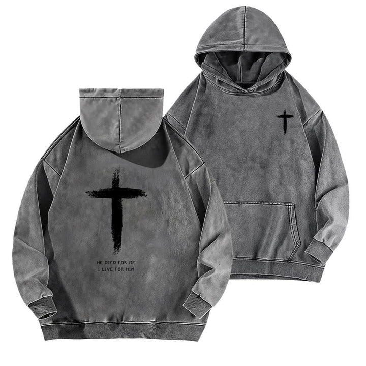 Christianartworkshop Felpa con cappuccio lavata con stampa a croce sul retro "He Died For Me" - Grigio - 5XL - image 6