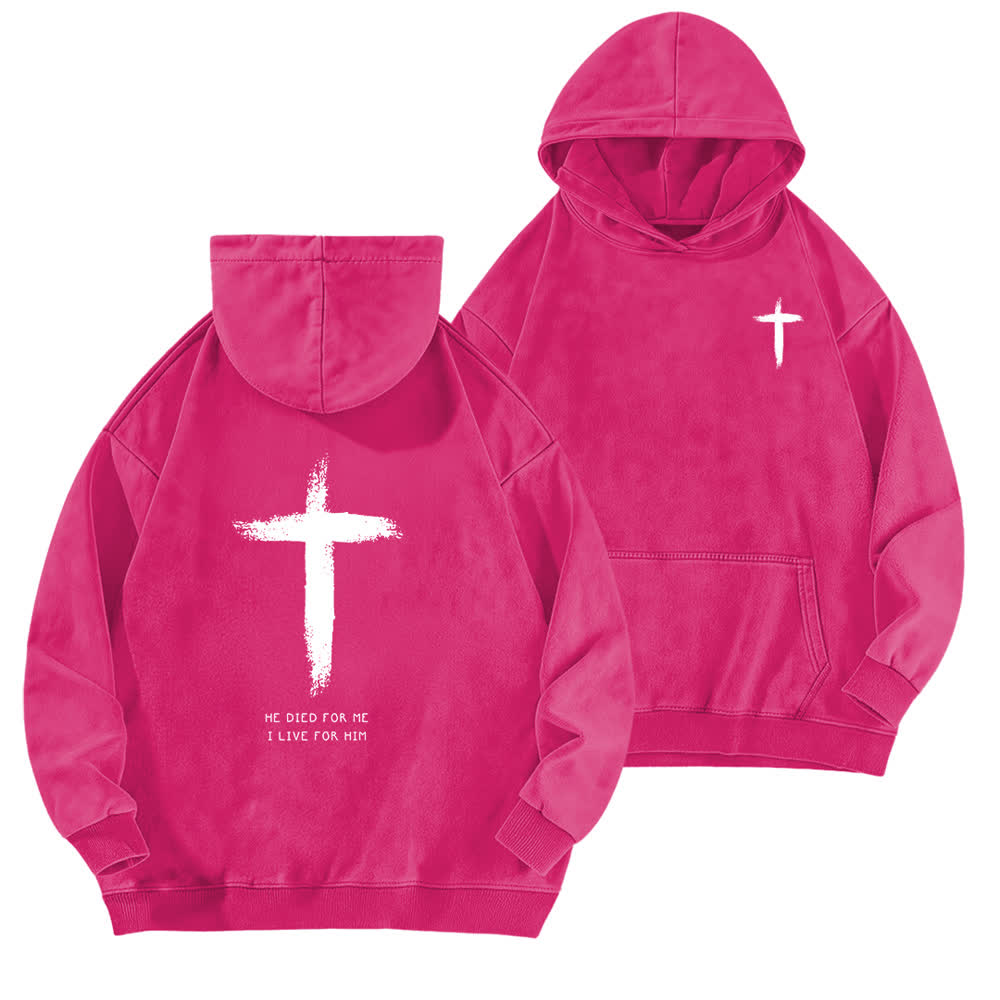 Christianartworkshop Felpa con cappuccio lavata con stampa a croce sul retro "He Died For Me" - Rosa - 5XL - image 15