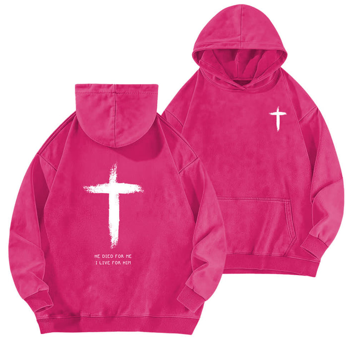Christianartworkshop Felpa con cappuccio lavata con stampa a croce sul retro "He Died For Me" - Rosa - 5XL - image 15