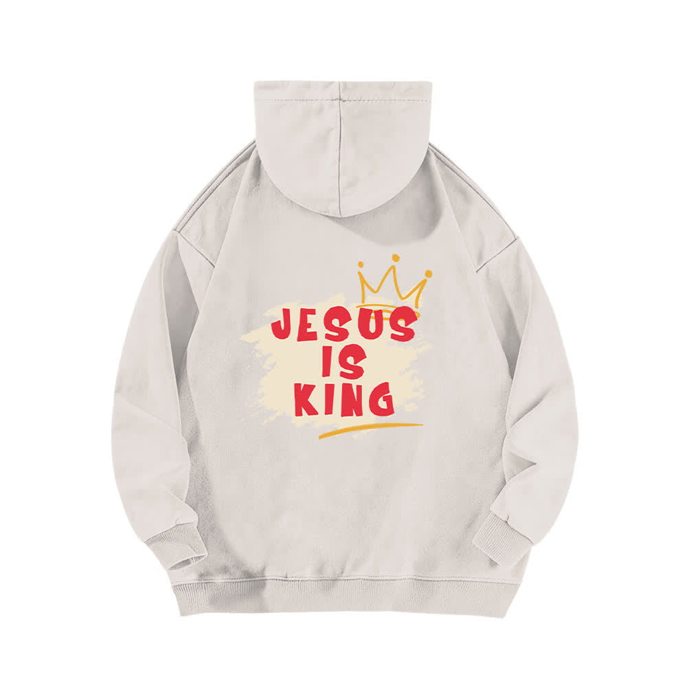 Christianartworkshop Felpa con cappuccio lavata "Jesus Is King Crown" con stampa sul retro. - image 4