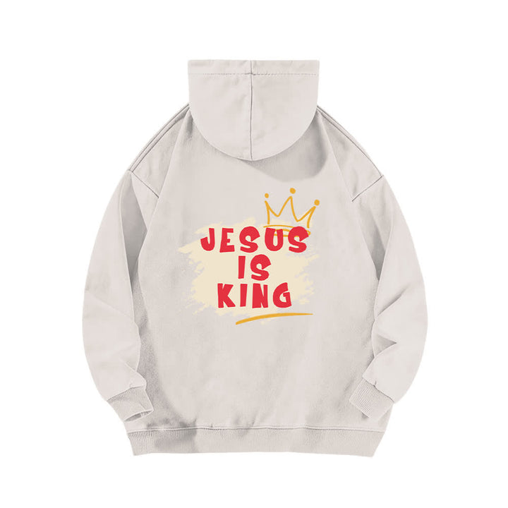 Christianartworkshop Felpa con cappuccio lavata "Jesus Is King Crown" con stampa sul retro. - image 4