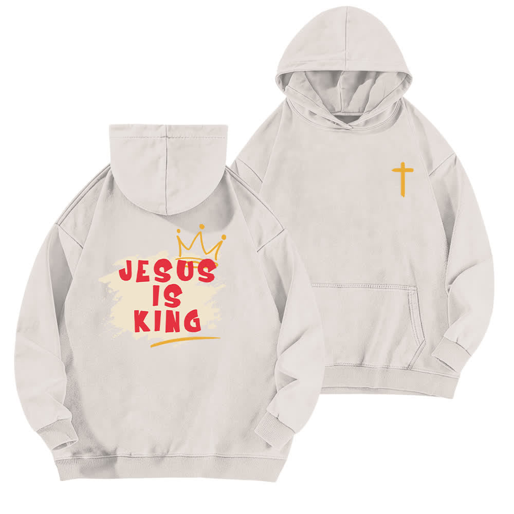 Christianartworkshop Felpa con cappuccio lavata "Jesus Is King Crown" con stampa sul retro. - Bianco - 5XL - image 3