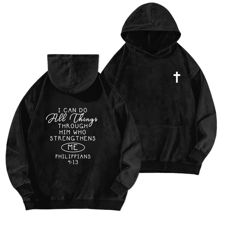 Christianartworkshop Felpa con cappuccio lavata con incrocio sul petto "I Can Do All Things" - Nero - 5XL - image 0