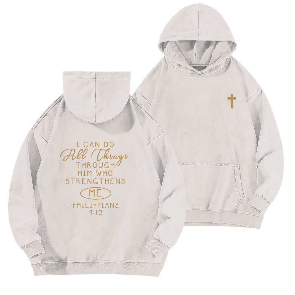 Christianartworkshop Felpa con cappuccio lavata con incrocio sul petto "I Can Do All Things" - Bianco - 5XL - image 3