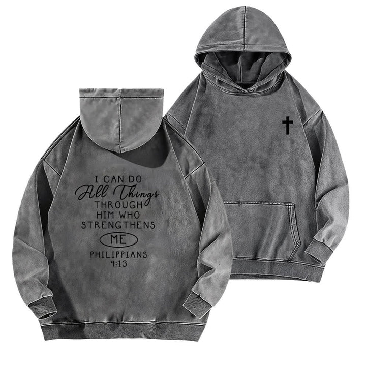 Christianartworkshop Felpa con cappuccio lavata con incrocio sul petto "I Can Do All Things" - Grigio - 5XL - image 6