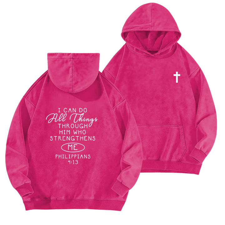 Christianartworkshop Felpa con cappuccio lavata con incrocio sul petto "I Can Do All Things" - Rosa - 5XL - image 15