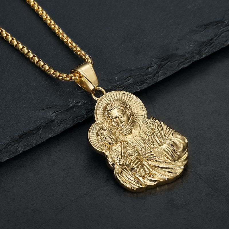 Christianartworkshop Collana con ciondolo a medaglione di San Giuseppe inciso: simbolo della costante cura divina. - D'oro - image 0