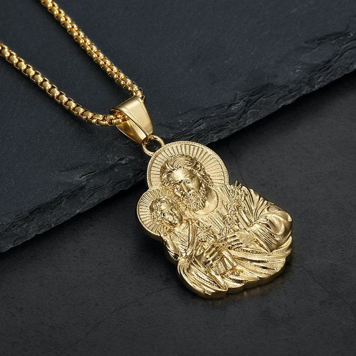 Christianartworkshop Collana con ciondolo a medaglione di San Giuseppe inciso: simbolo della costante cura divina. - D'oro - image 0