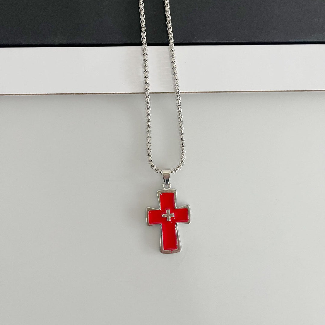 Christianartworkshop Collana a doppia croce con castone lucido: emblema di grazia celeste senza tempo. - Rosso - image 6
