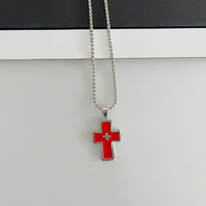 Christianartworkshop Collana a doppia croce con castone lucido: emblema di grazia celeste senza tempo. - Rosso - image 6