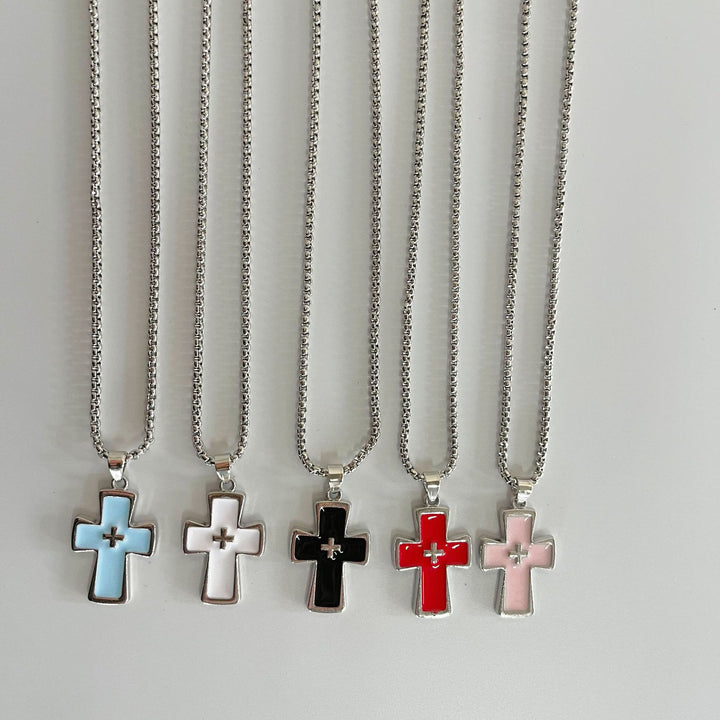 Christianartworkshop Collana a doppia croce con castone lucido: emblema di grazia celeste senza tempo. - image 2