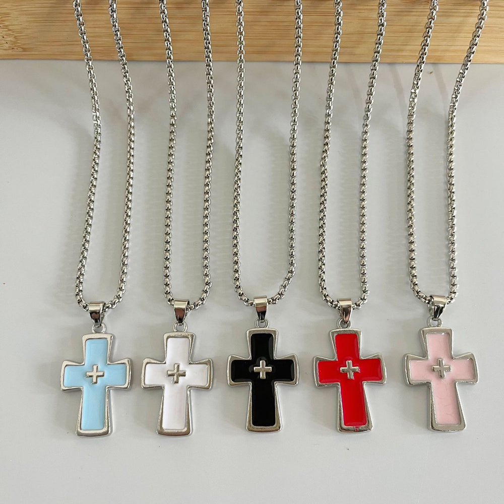 Christianartworkshop Collana a doppia croce con castone lucido: emblema di grazia celeste senza tempo. - image 1