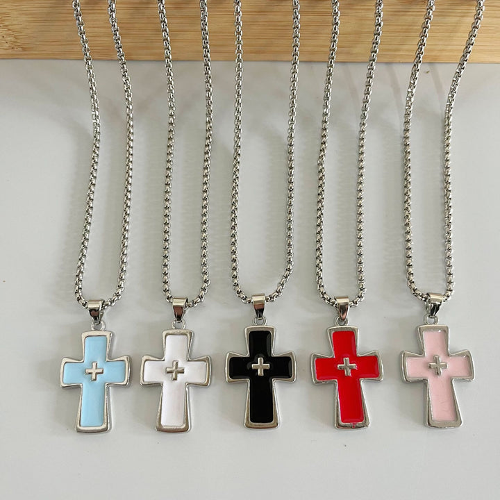 Christianartworkshop Collana a doppia croce con castone lucido: emblema di grazia celeste senza tempo. - image 1