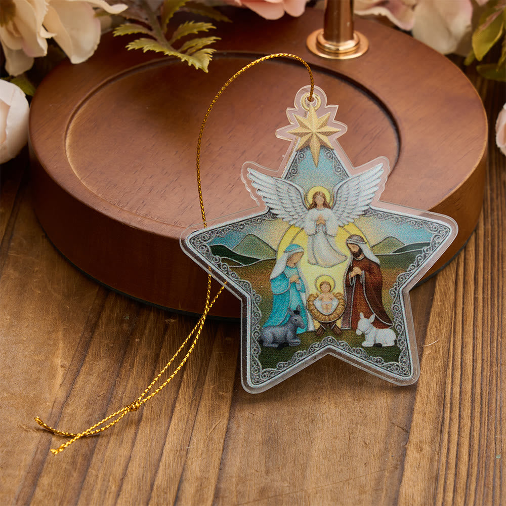 Christianartworkshop Ornamento acrilico con la stella della Madonna e della Sacra Famiglia: emblema della tenera misericordia celeste. - image 3
