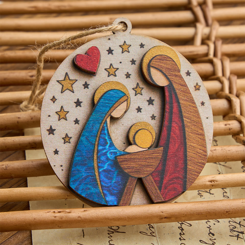 Christianartworkshop Ornamento in legno della Natività della Sacra Famiglia: emblema di una Natività benedetta e senza tempo. - image 3