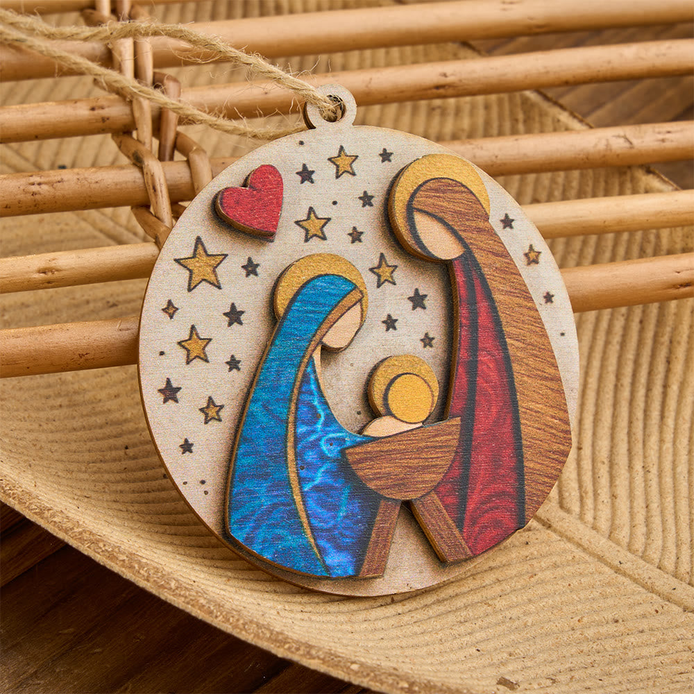 Christianartworkshop Ornamento in legno della Natività della Sacra Famiglia: emblema di una Natività benedetta e senza tempo. - image 1
