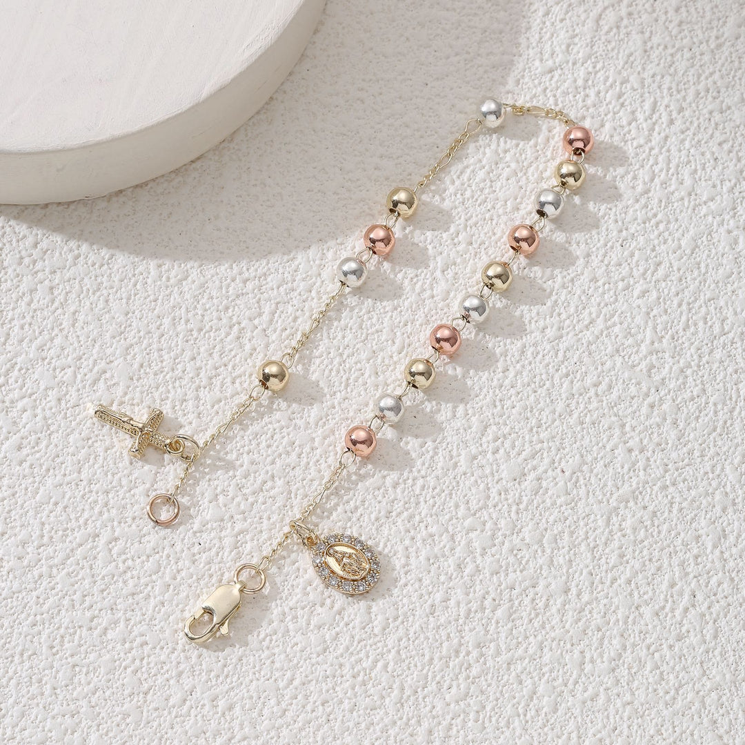 Christianartworkshop Bracciale con crocifisso, medaglia della Madonna e di San Benedetto: emblema di divino conforto. - image 1