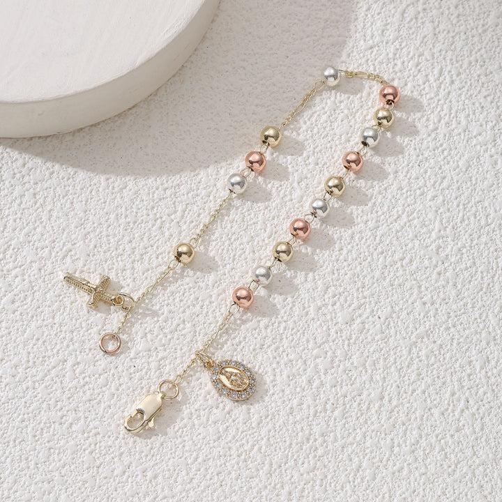 Christianartworkshop Bracciale con crocifisso, medaglia della Madonna e di San Benedetto: emblema di divino conforto. - image 1