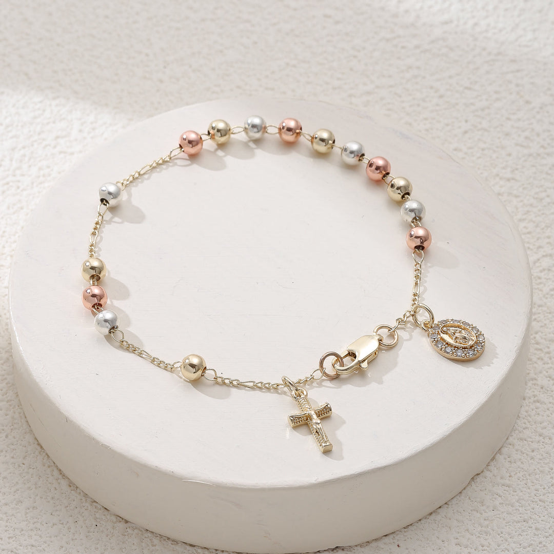 Christianartworkshop Bracciale con crocifisso, medaglia della Madonna e di San Benedetto: emblema di divino conforto. - Nostra Signora e Crocifisso A - image 0