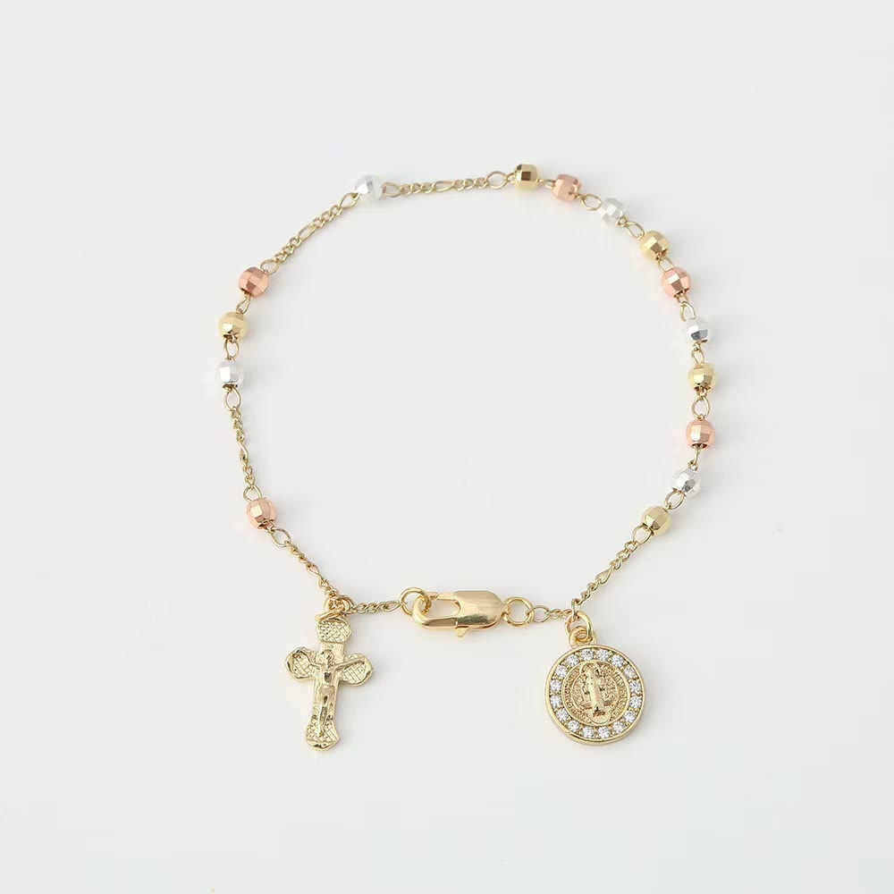 Christianartworkshop Bracciale con crocifisso, medaglia della Madonna e di San Benedetto: emblema di divino conforto. - San Benedetto e Crocifisso B - image 7