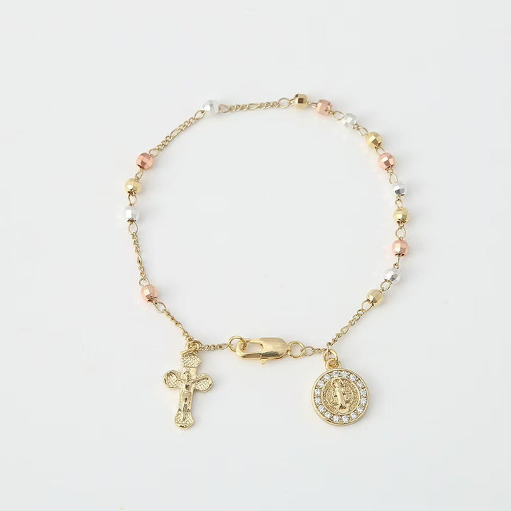 Christianartworkshop Bracciale con crocifisso, medaglia della Madonna e di San Benedetto: emblema di divino conforto. - San Benedetto e Crocifisso B - image 7