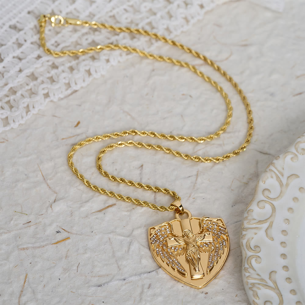 Christianartworkshop Collana con ciondolo a forma di crocifisso con scudo e pietra scintillante: simbolo di conforto divino - image 2