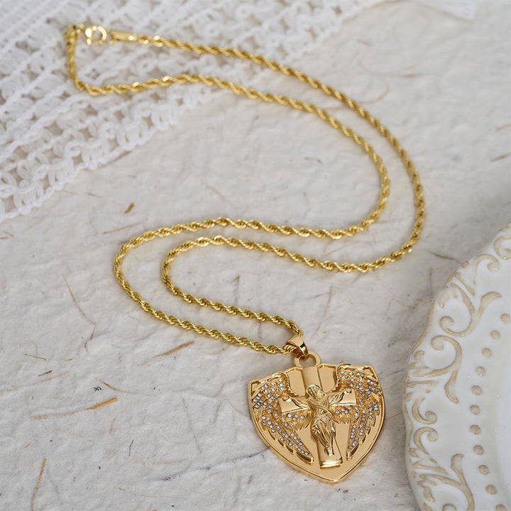 Christianartworkshop Collana con ciondolo a forma di crocifisso con scudo e pietra scintillante: simbolo di conforto divino - image 2