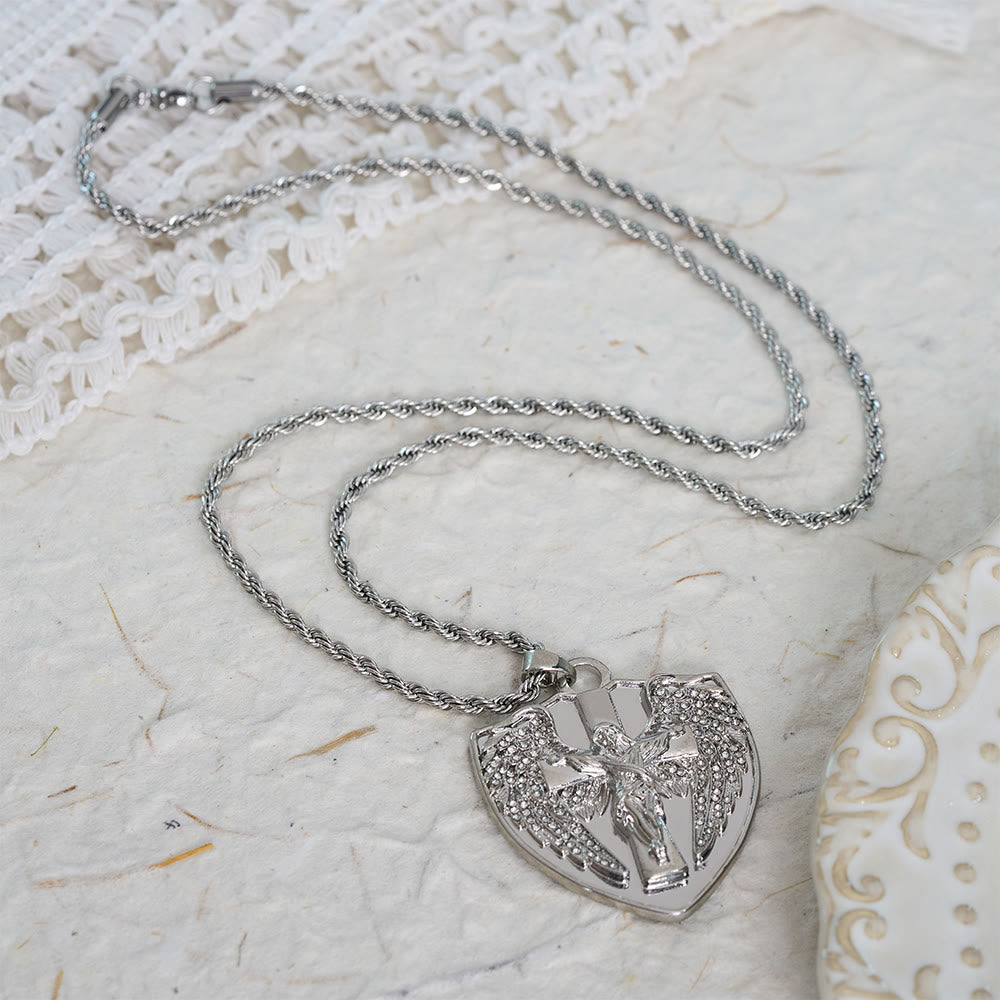 Christianartworkshop Collana con ciondolo a forma di crocifisso con scudo e pietra scintillante: simbolo di conforto divino - image 4