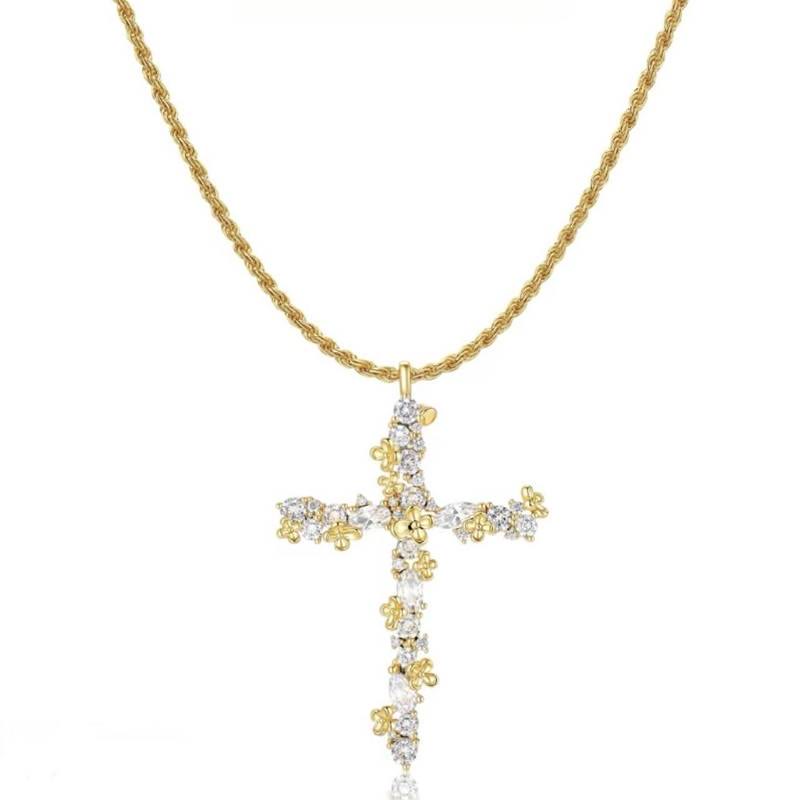 Christianartworkshop Collana con ciondolo a croce floreale in cristallo decorato: simbolo di protezione divina - D'oro - image 0