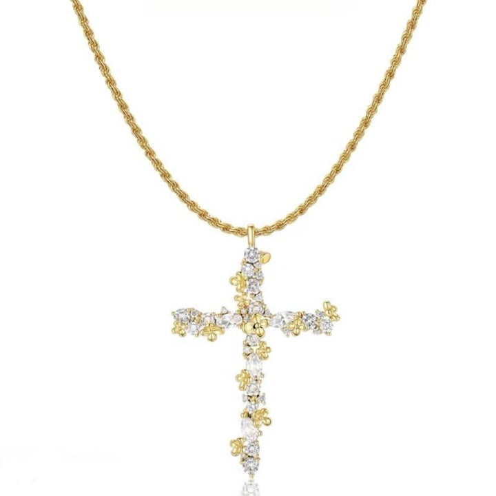 Christianartworkshop Collana con ciondolo a croce floreale in cristallo decorato: simbolo di protezione divina - D'oro - image 0