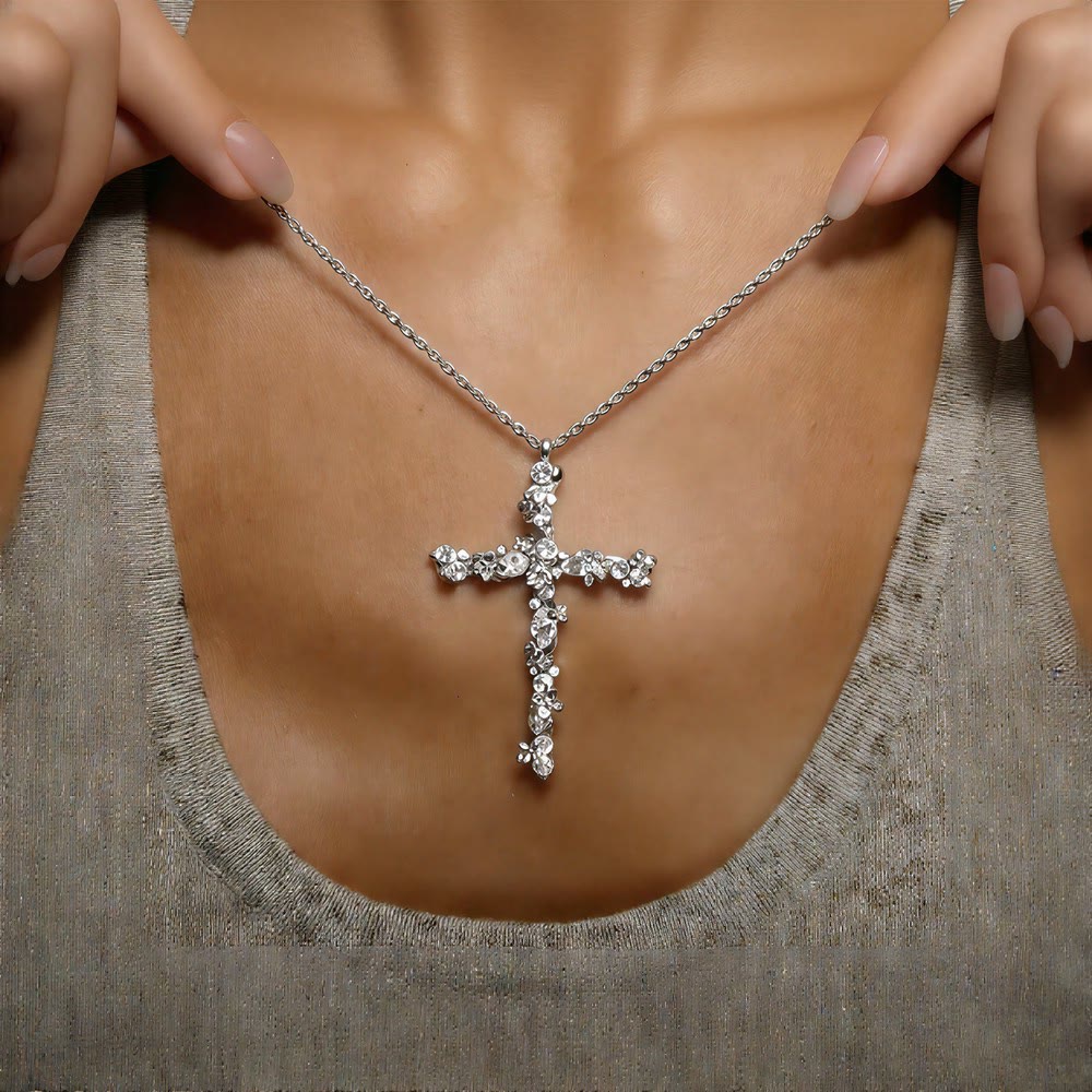 Christianartworkshop Collana con ciondolo a croce floreale in cristallo decorato: simbolo di protezione divina - Argento - image 6