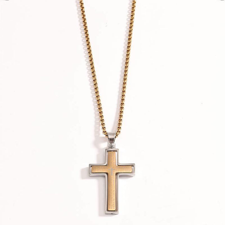 Christianartworkshop Collana con croce a maglie sovrapposte girevole con preghiera del Signore: emblema di rifugio celeste - Oro e argento - image 4