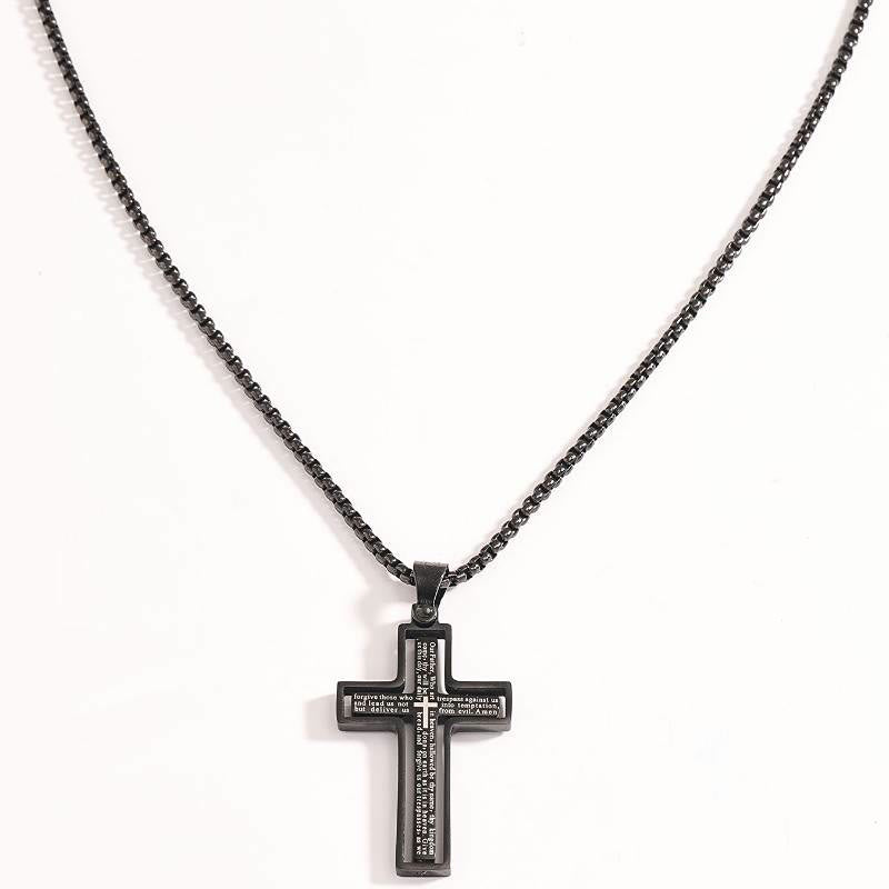 Christianartworkshop Collana con croce a maglie sovrapposte girevole con preghiera del Signore: emblema di rifugio celeste - Nero - image 3
