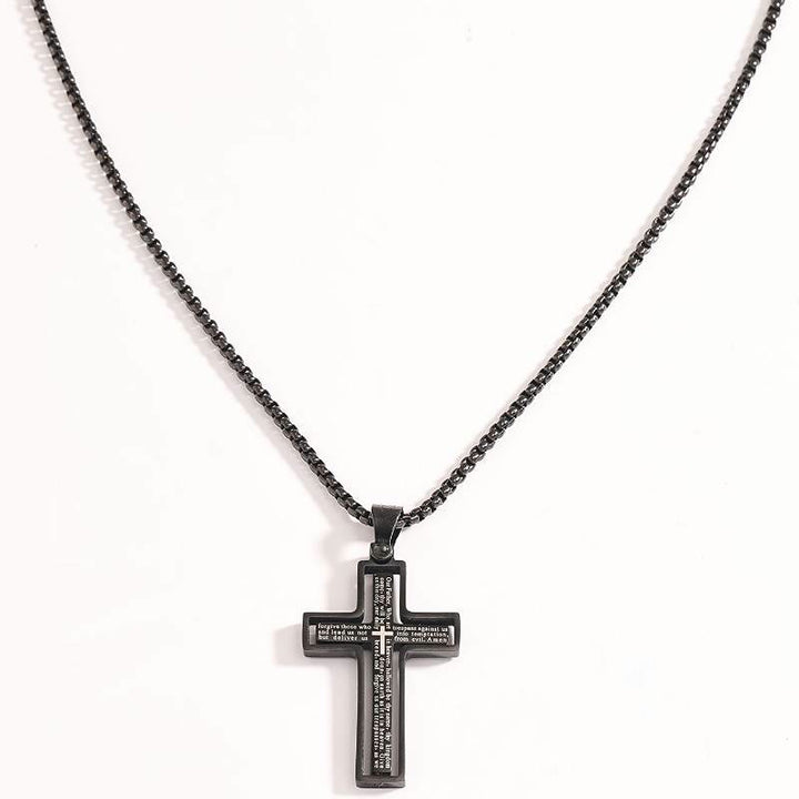 Christianartworkshop Collana con croce a maglie sovrapposte girevole con preghiera del Signore: emblema di rifugio celeste - Nero - image 3