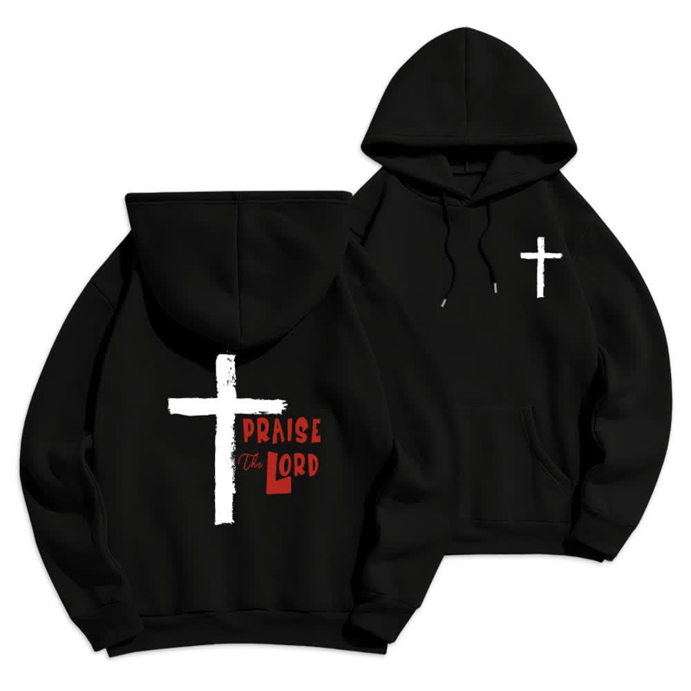 Christianartworkshop Felpa con cappuccio foderata in pile con croce a pennello "Praise The Lord" - Nero - 2XL - image 6